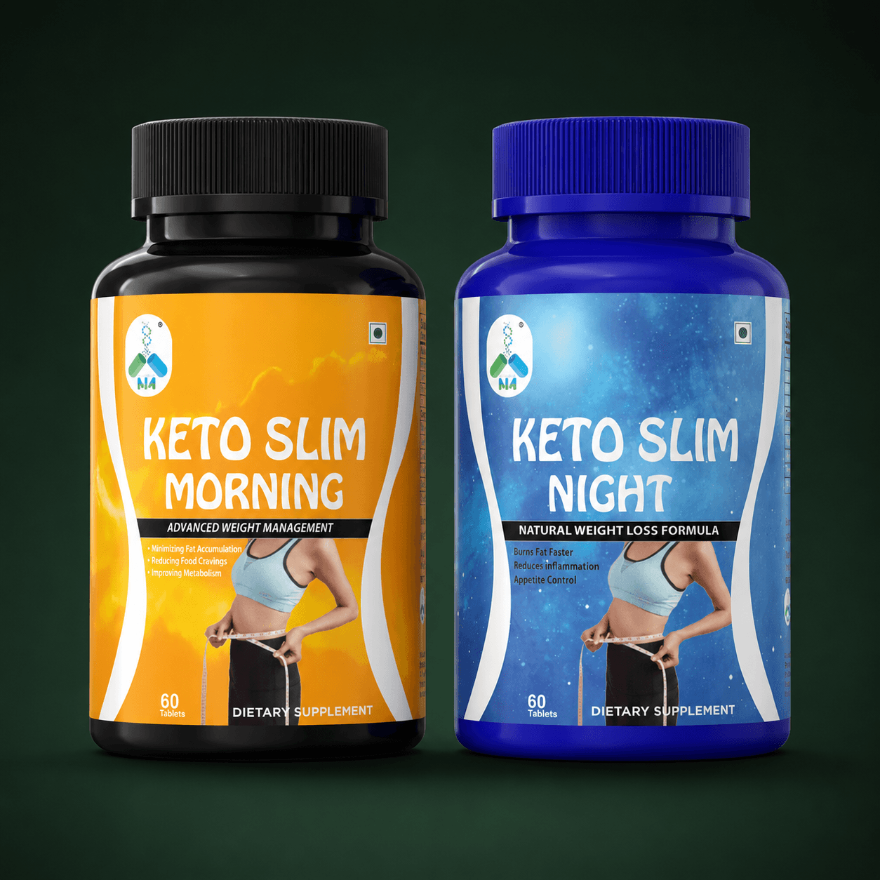 Keto Slim Morning and Night bottles front-on, side by side