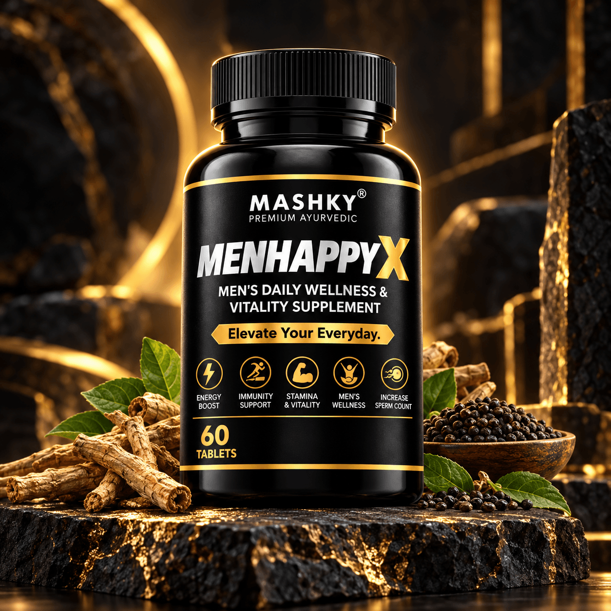 MASHKY MenHappy X bottle, front-on